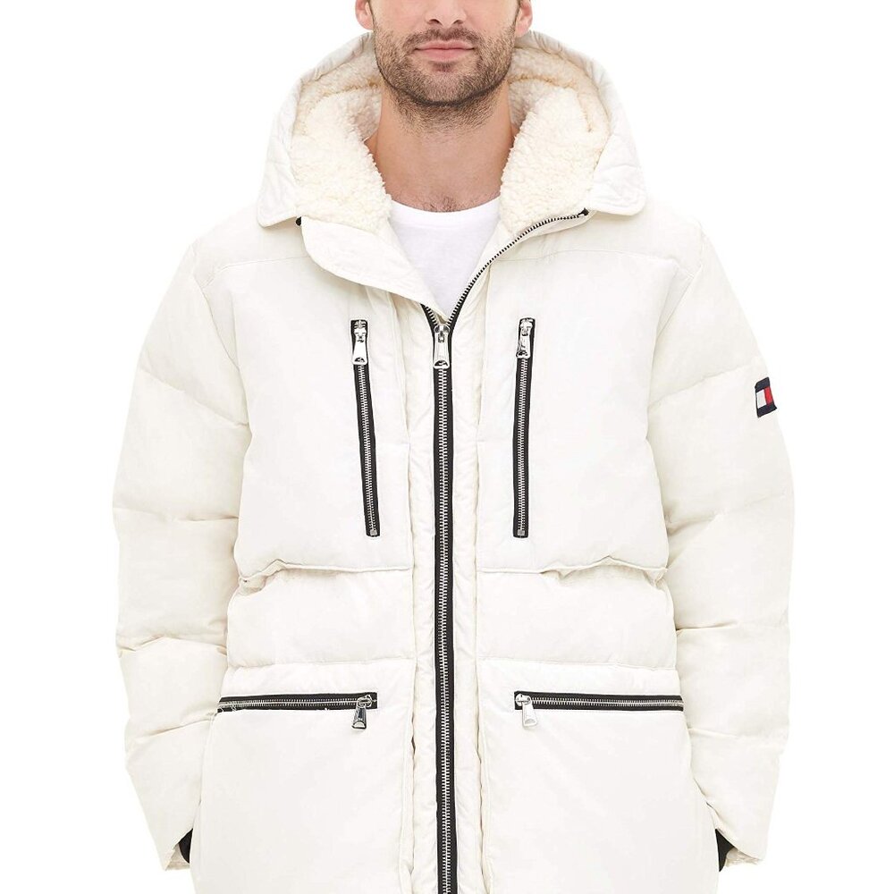 Tommy Hilfiger Men's Heavyweight Quilted Sherpa Hooded Parka, Large NWT